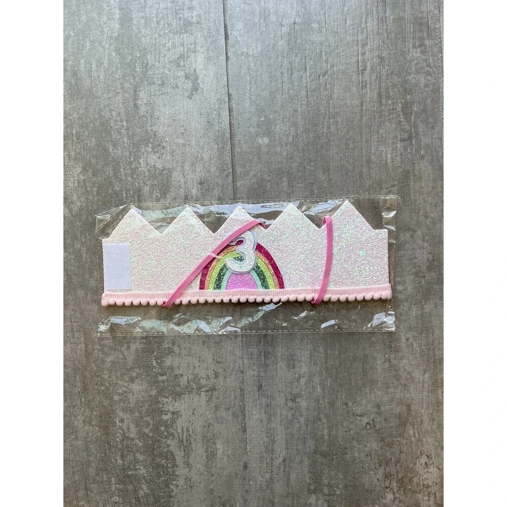 Toddler Girl 3rd Birthday Felt Rainbow Glitter Crown Princess Unicorn Party NEW